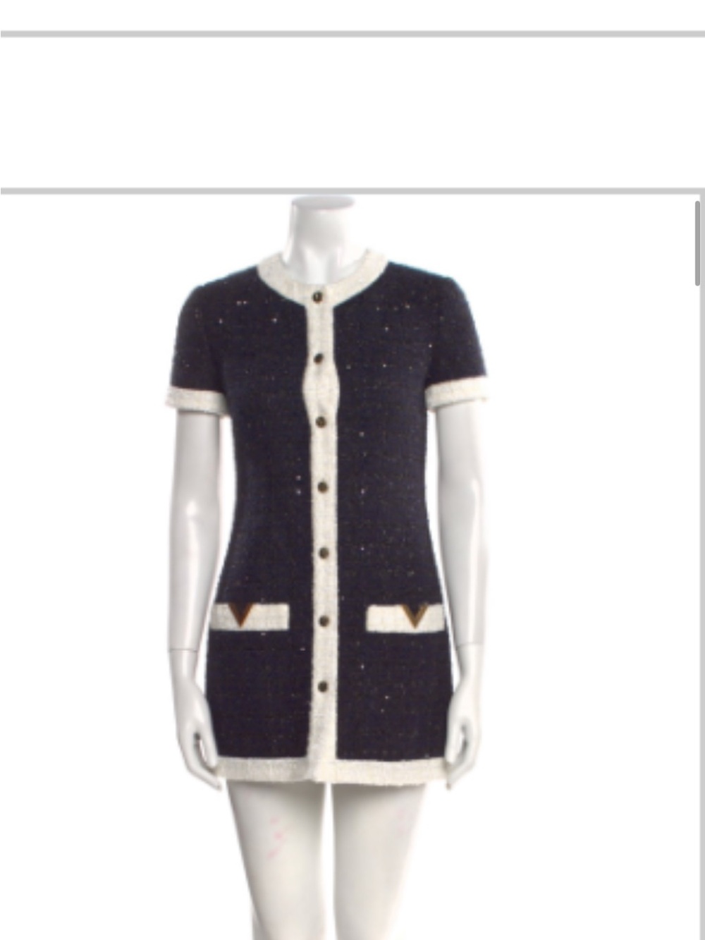 Valentino Black and White Short-Sleeve Tweed Dress